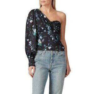 flor et.al Knicks Black Printed Jacquard One Shoulder Top Women's Size X-Small